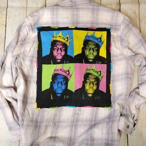 Upcycled The Notorious B.I.G. Biggie Smalls Band Tee Plaid Shirt, size large